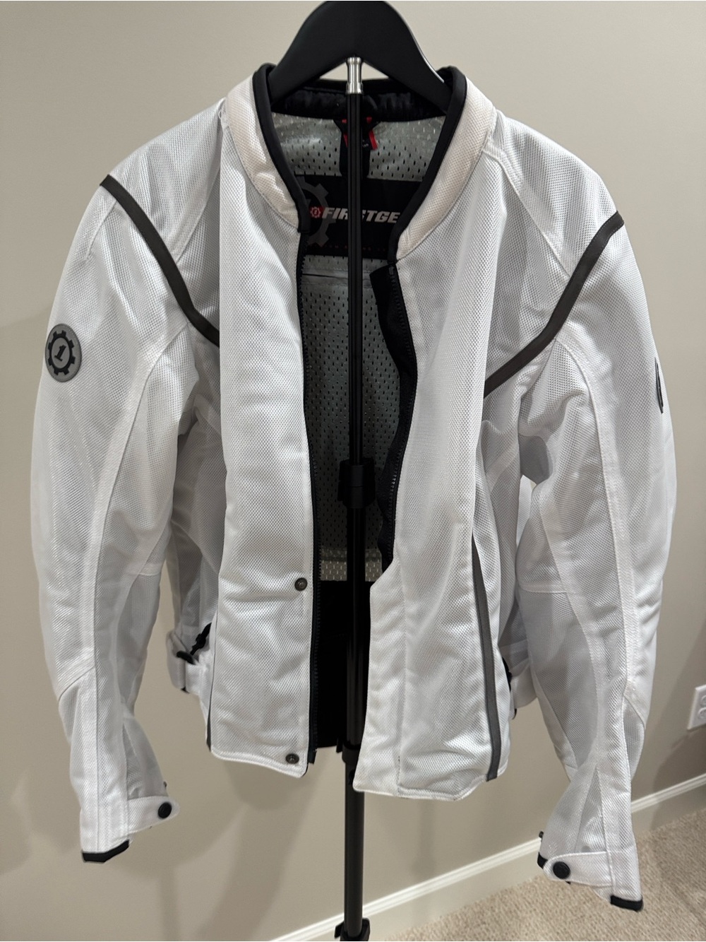 FIRSTGEAR White Mesh Woman's Motorcyle Bomber Jacket with black piping